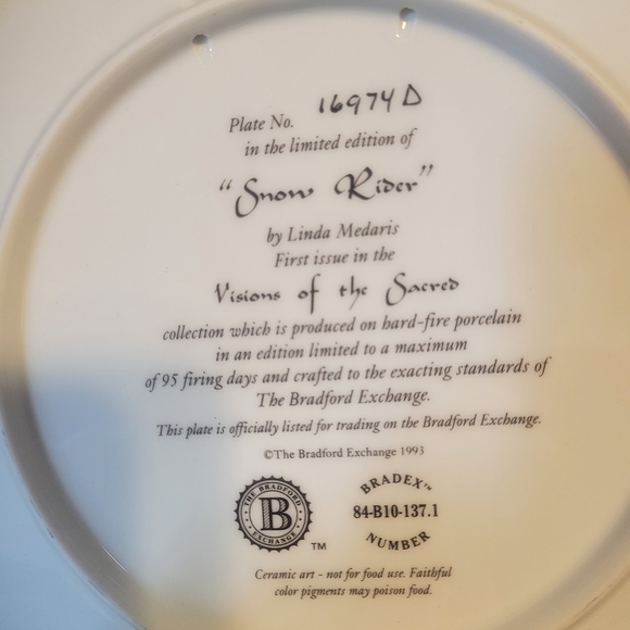 VTG Bradford Exchange 1993 "Snow Rider" limited ed. Collection plate w/certific. - Picture 11 of 13